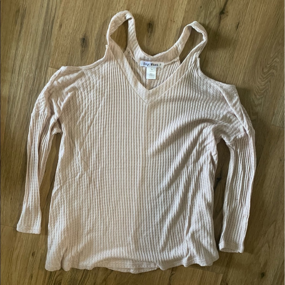 *NEW* Tan cold shoulder long sleeve knit shirt
